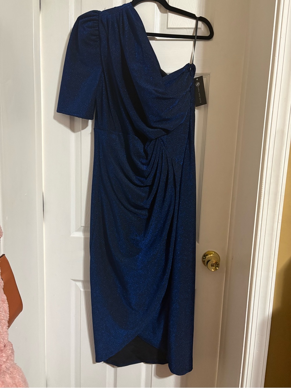 Kara and Kate One-Shoulder Sparkle Royal Blue Draped Dress